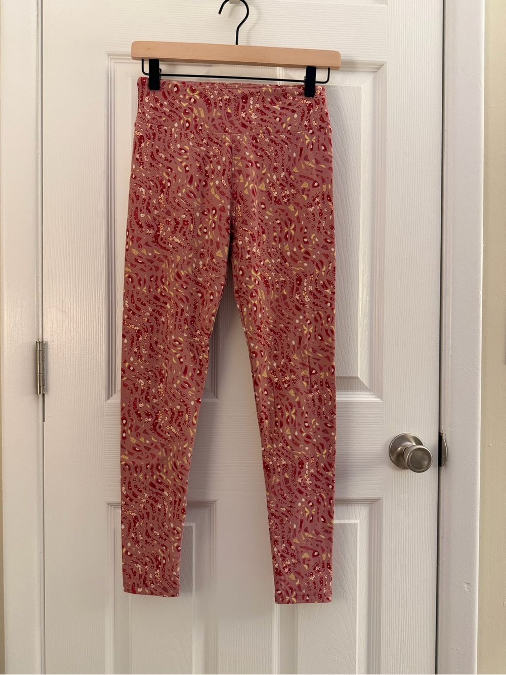 LuLaRoe Pink Yellow High Rise Geometric Print Leggings